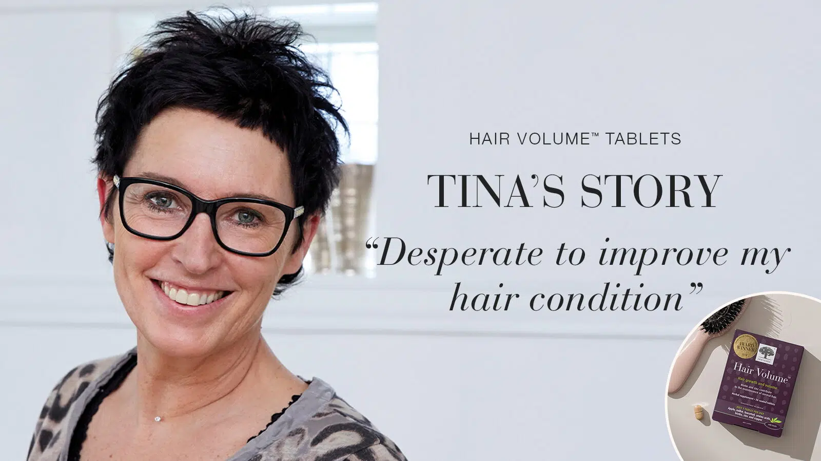 Banner with testimonial Tina smiling