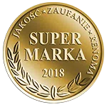 Gold award seal displaying Super Marka 2018 quality certification.