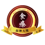 Badge showing Diet Therapy Awards 2019 brand award recognition with red and gold circular design.