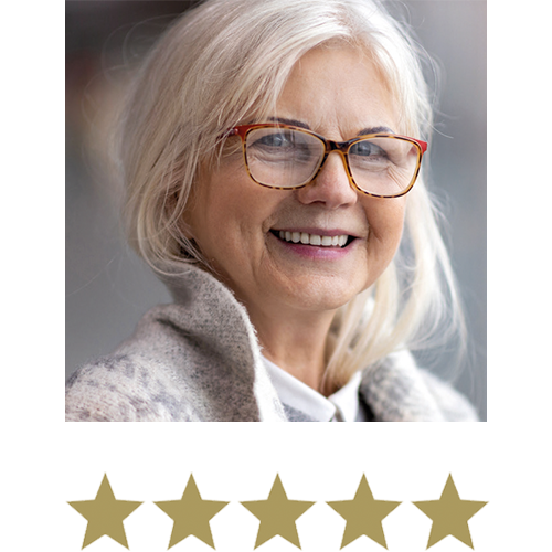 Woman displayed with five stars underneath.