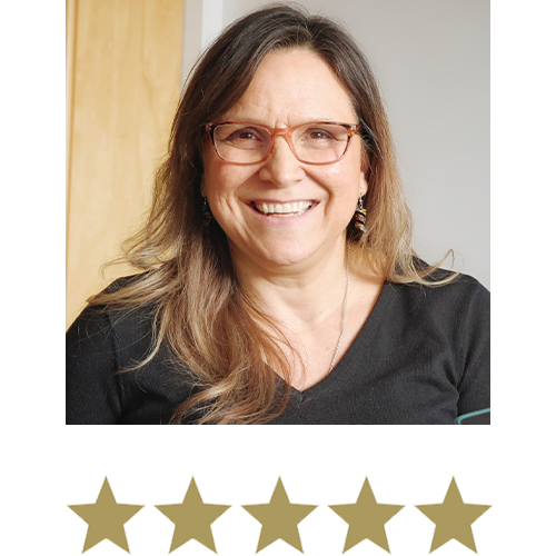 Woman displayed with five stars underneath.