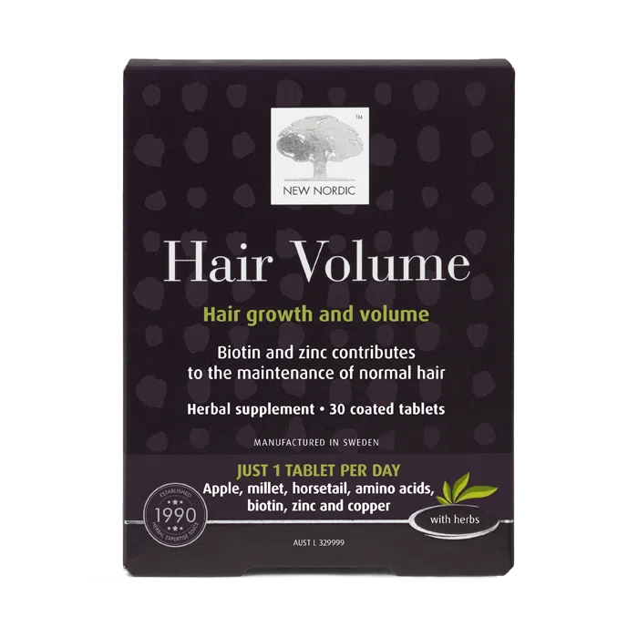 New Nordic Hair Volume™ food supplement, formulated to help maintain thicker, more beautiful hair.