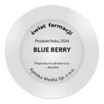 Silver award plate showing Świat Farmacji Product of the Year 2022 recognition for Blue Berry.