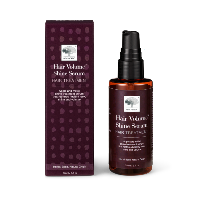 Image of New Nordic Hair Volume™ Shine Serum, restores shine, volume, and healthy-looking hair with apple and millet extract.