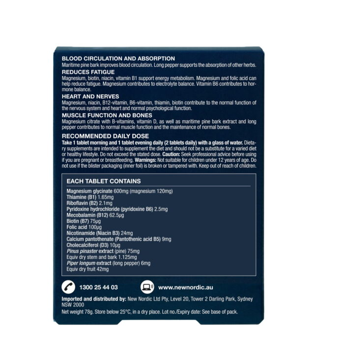 Back of the Active Magnesium™ Glycinate 600mg Tablets package.