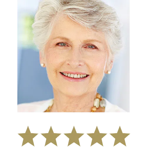 Woman smiling with five stars beneath