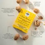 New Nordic Clear Brain™ surrounded by walnuts, with text highlighting benefits for memory, mental performance and reduced fatigue.