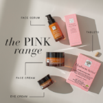The Hyaluronic Active™ range displayed in pink packaging with text The Pink Range.