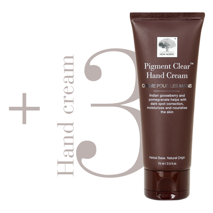 Step 3 Pigment Clear™ Hand Cream shown as the third step in a skincare routine.