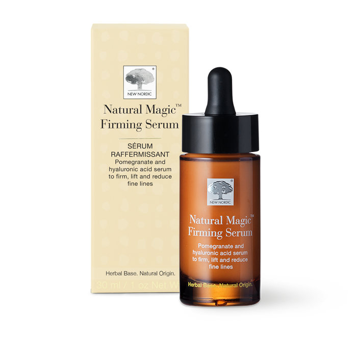 New Nordic Natural Magic™ Firming Serum, firms, lifts, and reduces fine lines with pomegranate, hyaluronic acid, and sea buckthorn.