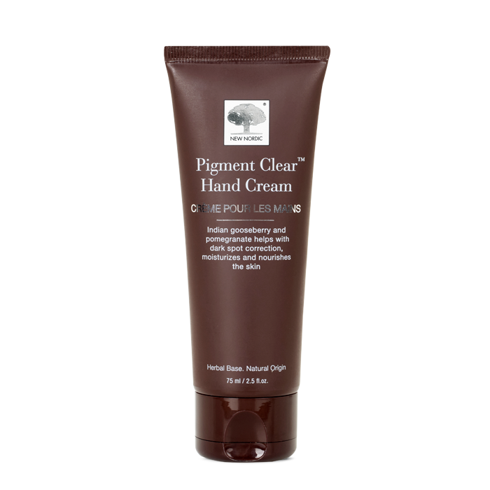 New Nordic Pigment Clear™ Hand Cream, brightens and evens skin tone with sunflower oil, Indian gooseberry, mulberry, and astaxanthin.
