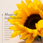 Magical ingredients of Pigment Clear™ Serum displayed with a sunflower.