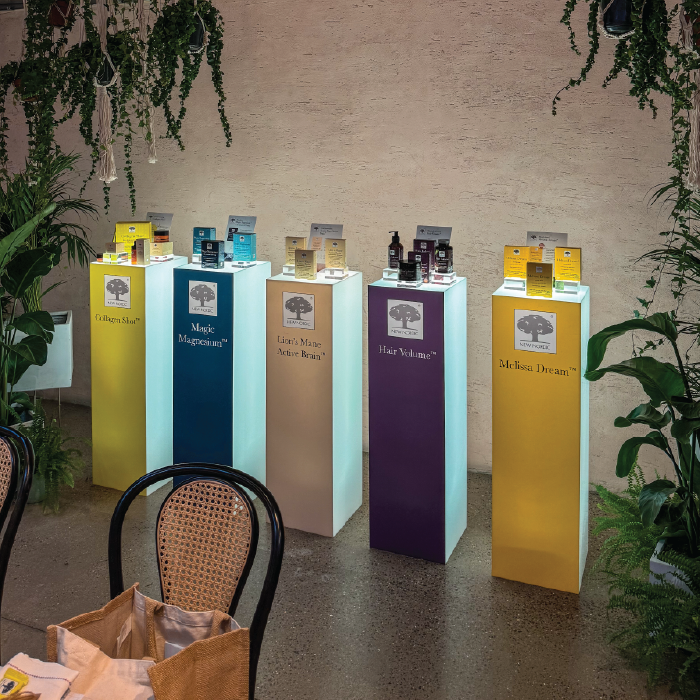 New Nordic products displayed at the herbal school event.