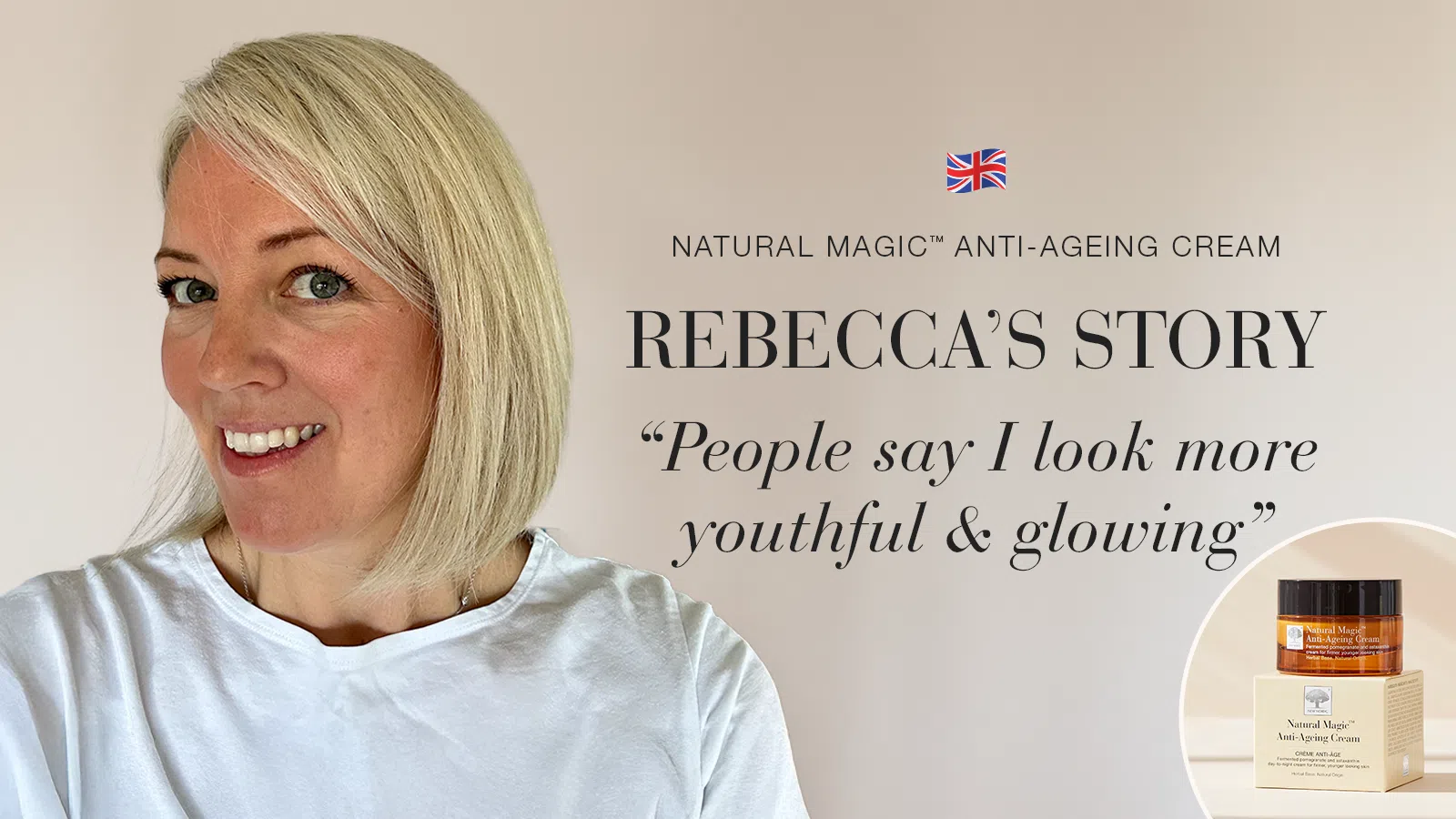 Natural Magic anti-ageing skin care testimonial Rebecca's story quote