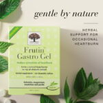 New Nordic Frutin™ Gastro Gel with green leaves and text about herbal support for occasional heartburn.